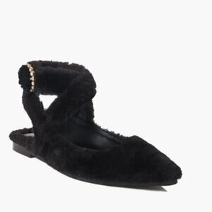 NEW Free People Parisa Faux Shearling Ankle Strap Flat Size 8 Black
